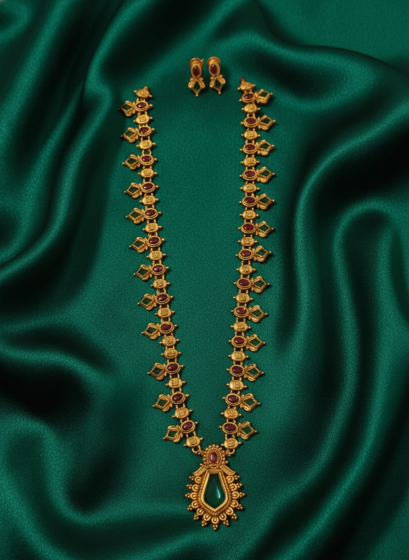 Matte Finish Nagapadam Long Necklace Set 