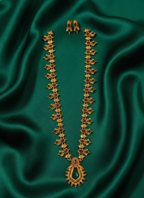 Matte Finish Nagapadam Long Necklace Set 